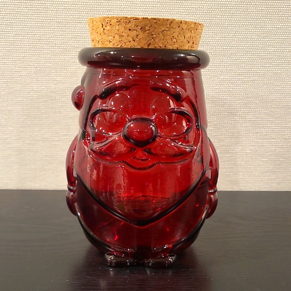 🎄 NWOT Red Christmas Glass Santa Jar from Spain